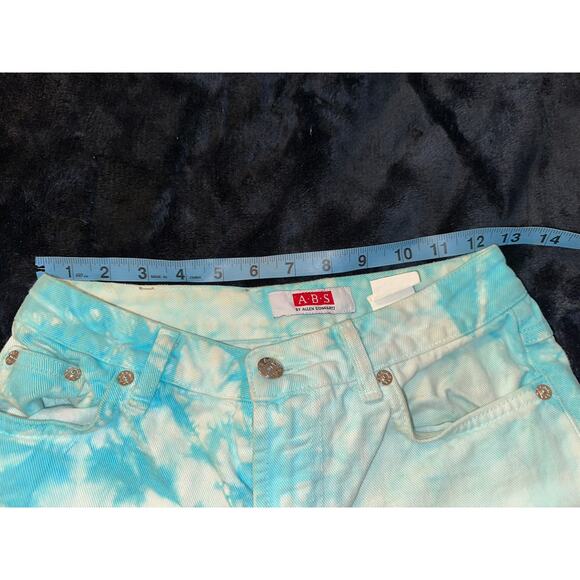 VINTAGE 90's ABS TURQUOISE TIE DYE COTTON DENIM CROP JEANS 2 - Picture 4 of 10